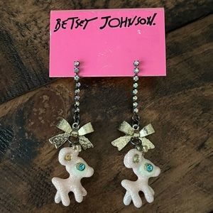 NWT Betsey Johnson Snow Angel Pink Snow Deer Earrings Rare Blue Rhinestones